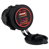 Cllena Quick Charge 3.0 & 2.4A Dual USB Charger Socket Power Outlet for Car Marine Boat Rv Truck ATV UTV Camper (QC 3.0 - Red)