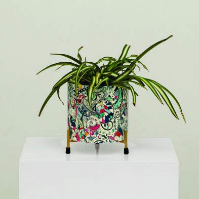 Cane Arts Colorfull Metal Planter Pot with Stand for Indoor Plants Cylendrical Shape