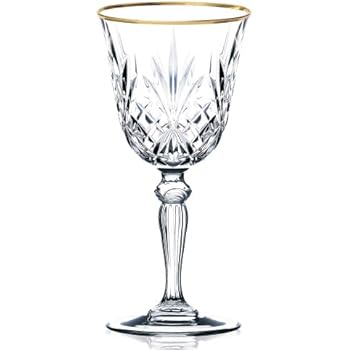 Lorren Home Trends Siena Collection Crystal Red Wine Glass with Gold Band Design, Set of 4