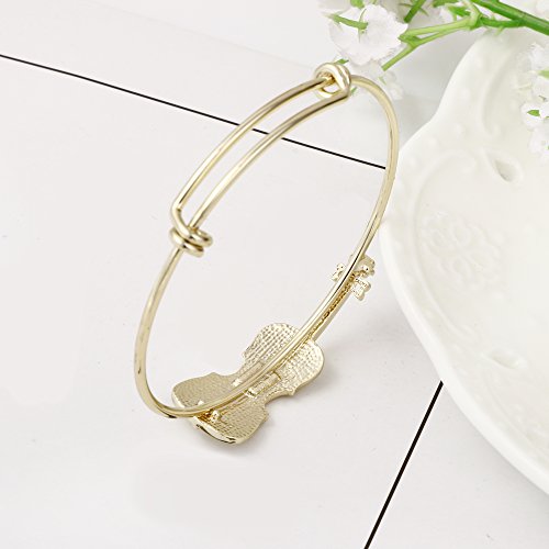 SENFAI Music Lover Violin Stretch Bangle Bracelet Jewelry Gifts (Silver)
