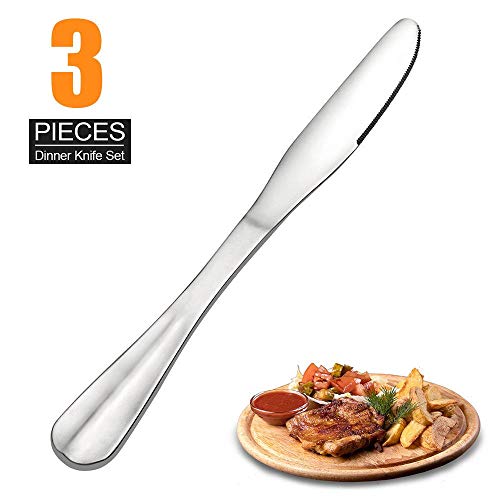 Dinner Knives, Elegant Life 3-piece Good Stainless Steel Dinner Knives, Dinner Knife Set Table Knives Flatware Set(Silver)