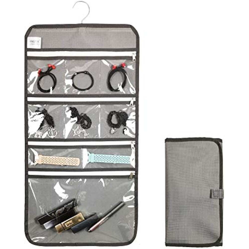 Travel Foldable Jewelry Rolls Bag Hanging Organizer With 9