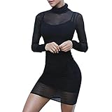Sunsent Sexy Women's Mesh Sheer Long-sleeved Overall Bodycon Dresses