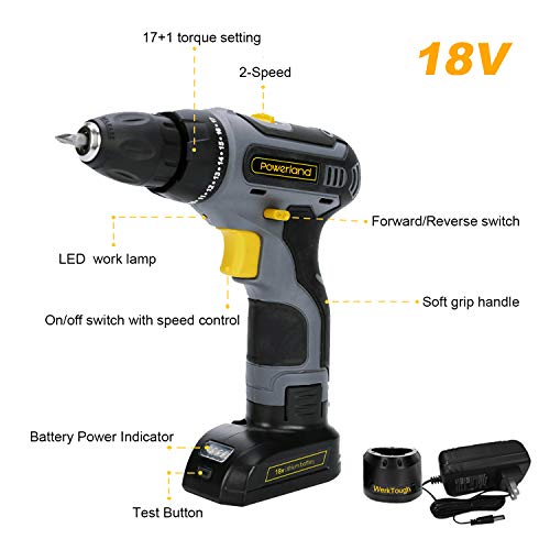 Werktough D011 18V Cordless Drill Driver 2 viable speed Powerful Screwdriver Lion Battery