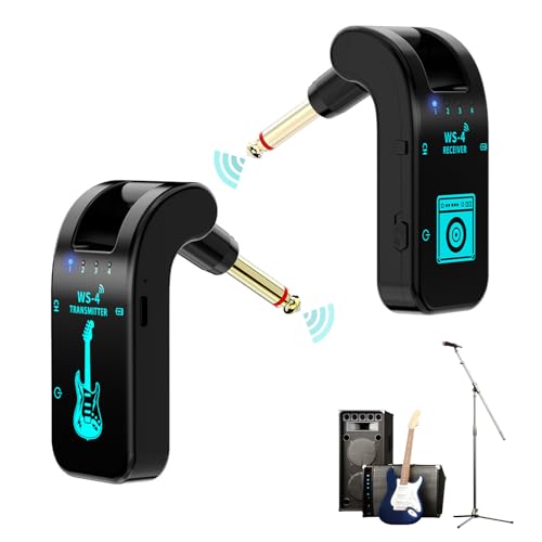 RYEWGRV Sistema Inalámbrico para Guitarra, 8 Canales Receptor Transmisor de Guitarra Portátil, 2.4 GHz Amplificador de Audífonos para Guitarra Eléctrica, Recargable, para Guitarra Eléctrica, Bajo
