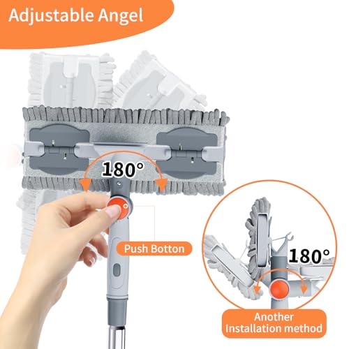 6.4FT Professional Extendable Window Squeegee and Scrubber | 180° Adjustable Head, Window Squeegee for High Windows, Glass, Shower, and Car Windshield Cleaning (Grey/Orange/Chrome)