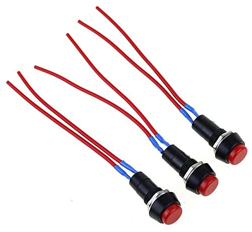 New Prylor Tools 3 pcs PBS-11A 2PIN 12mm Red Self-Lock ON OFF Push Button Momentary Switch with Wire Attached cord 3A 150V
