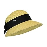 Straw Packable Sun Hat with Black Sash- Wide Front Brim and Smaller Back