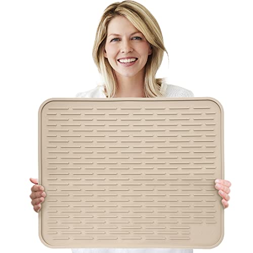 XL Silicone Dish Drying Mat 22 x 18 Inch - Large Counter Top Dish Pad and Trivet by LISH (Beige, 22 x 18)
