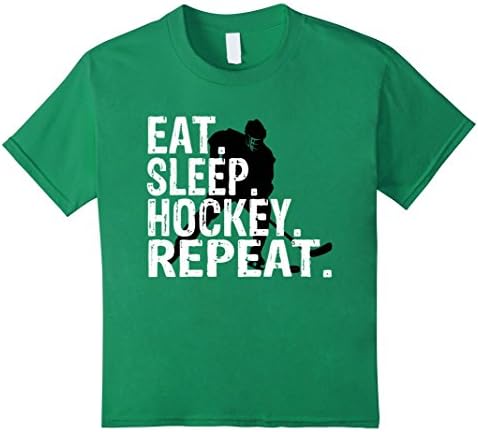 unisex-child Hockey T-Shirt - Eat Sleep Hockey Repeat 10 Kelly Green
