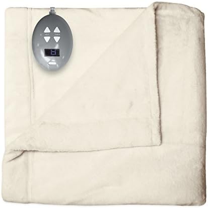 Soft Heat 856658 Low Voltage Heated Electric Velvet Plush Warming Blanket Throw with Digital Controller, King, Natural Vanilla