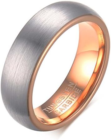 JYKKAI Mens 6mm 8mm Matte Finish Tungsten Carbide 18K Rose Gold Plated High Polished Wedding Band Comfor Fit
