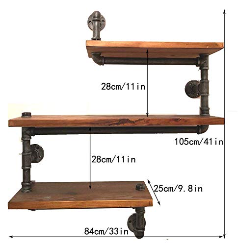 Industrial Pipe Shelving Bookshelf Rustic Modern Wood Ladder Pipe Wall Shelf 3 Tiers Wrought IronPipe Design Bookshelf DIY Shelving(Dia 32mm,Weight:30lb) - Thumbnail 3