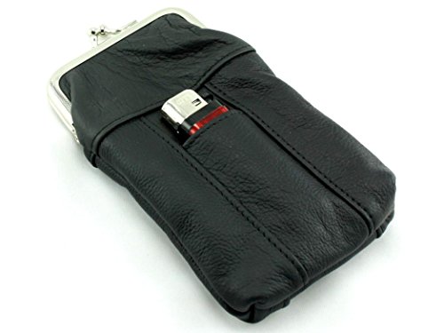 Skyway Kendrick Leather Cigarette Pack Holder Case with Lighter Pouch - Black