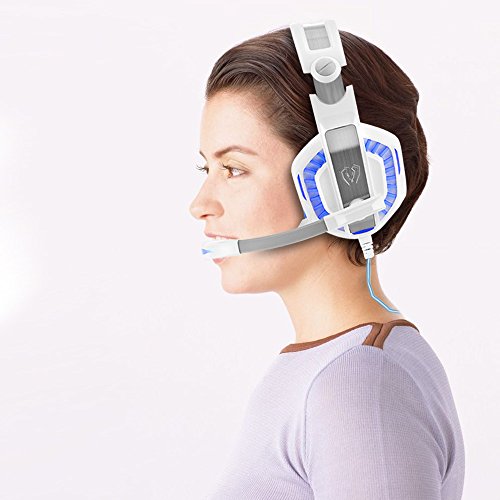 Stoga Beexcellent Over Ear Gaming Headset for PS4, Xbox One, PC, Noise Isolating with Microphone, LED Light, Bass Surround, Soft Memory Earmuffs -white - Thumbnail 5