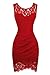 Swiland Women Sleeveless Lace Floral Round Neck Vintage Retro Cocktail Swing Red Dress