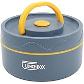 TOPINCN 440ml Food Warm Lunch Container, Stainless Steel Thermal Lunch Container Portable Thermal Cooking Pot Double Layer Box Round Shape Food Container for Office (Insulated)