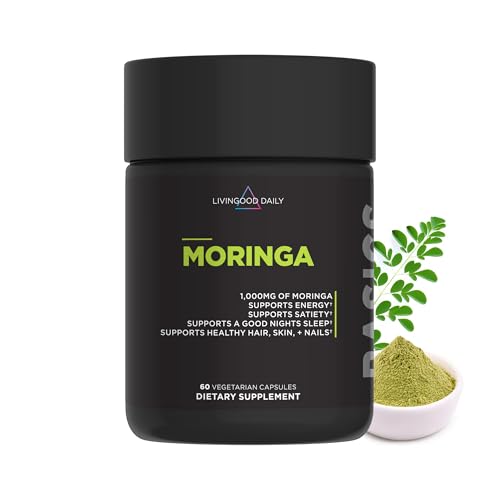 Livingood Daily Moringa Capsules, Moringa Supplement for Energy, Sleep, Satiety, Hair, Skin, Nails & Wellness, Plant Based Vegetarian, Gluten Free, Non GMO, Vegan, Daily Greens Superfood, 60 Capsules