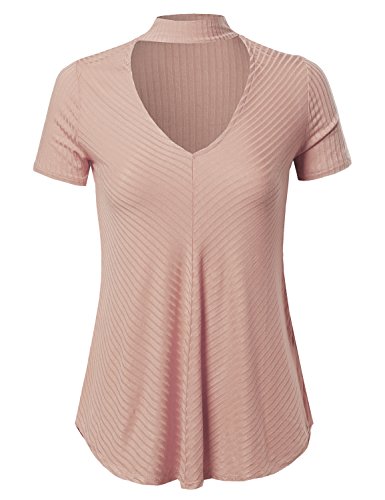 Solid loose fit chocker neck v-neck cutout short sleeve top mauve…