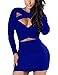 VOGRACE Women's Long Sleeve Cut Out Bandage Bodycon Party Clubwear Mini Dress M Blue
