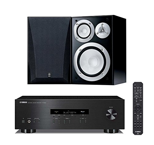 Yamaha RS202BL Stereo Receiver Bundle with Yamaha NS6490 3-Way Bookshelf Speakers – (Pair) Black
