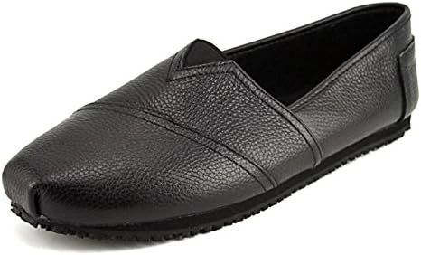 Laforst Jess Womens Leather Slip Resistant Server Waitress Nurse Slip On Flat Black 9.5