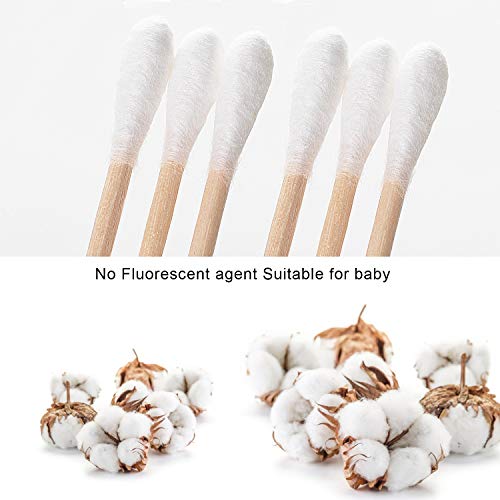Fenshine 500 Count Organic Wooden Stick Cotton Swab, Two Tips with Round and Pointed, Strong Wooden Sticks, Great for Makeup, Personal, Baby and Pet Care, 3.0 inch