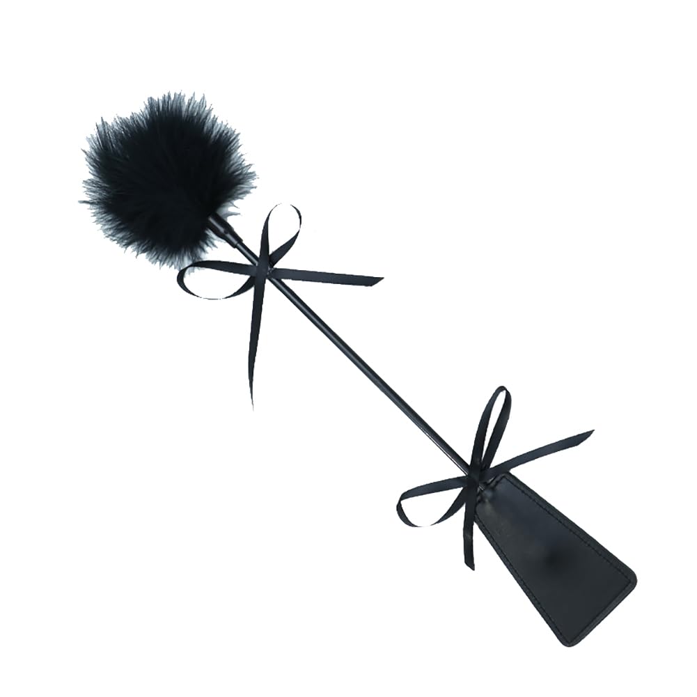 JIHUOO PU Leather Riding Crop Whip Feather Cleaning Duster Slapper Paddle Equestrian Crops Role Play Toys for Adults Couples Black