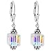 Gem Avenue Sterling Silver Leverback Swarovski Elements 8mm Clear AB Cube Crystal Handmade Drop Earrings for Women