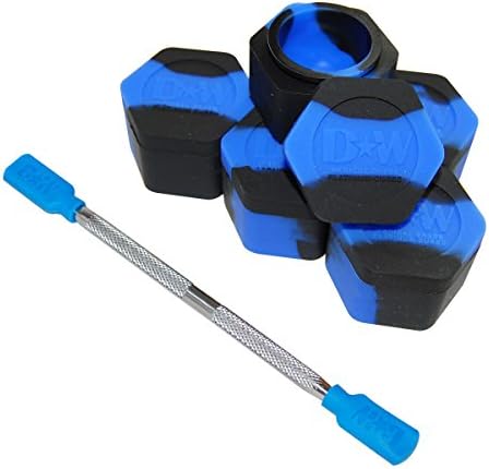 5 Blue &amp; Black Honeycomb Nonstick Platinum Cured Kitchen Storage Silicone Jar Container with 4" Carving Tool Blue Removable Tips
