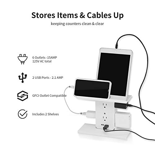 Shelf Socket - 8 Port Wall Outlet, 6 Electrical Outlet, 2 USB Charging Ports, Electrical Multi Outlet Surge Protector with Holder for Bathroom Office Home Kitchen