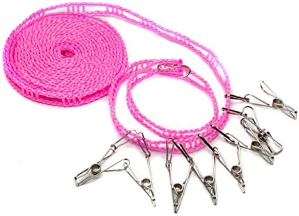 The Clothes Line - Steven Life Portable Travel Windproof Clothesline with 8 Pcs Clips for Outdoor and Indoor Use (PINK)