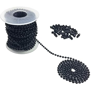 Hyamass 10 Yards 3mm Diameter Black Beaded Pull Chain Extension Ceiling Light Fan Chain with 30 Matching Connectors, Rolled Packing