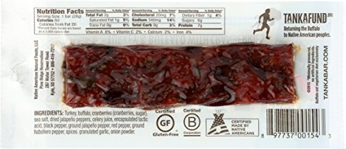 Tanka Turkey and Buffalo Meat with Cranberries, Jalapeno, Protein Bar, Beef Jerky Alternative, Gluten Free Snacks, Paleo, Pack of 12 Bars