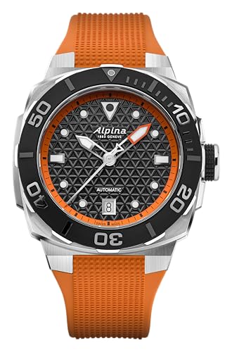 Alpina Men's Automatic Seastrong Watch, Orange Rubber Strap, Black Dial, Date Style: AL-525BO3VE6