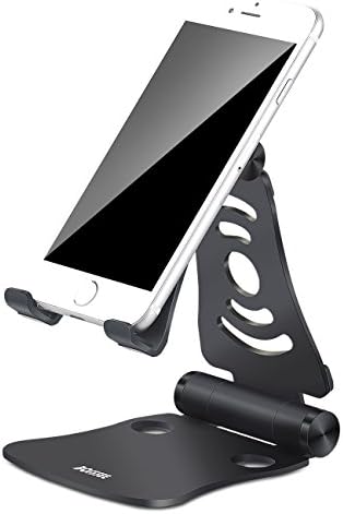 Cell Phone Stand Adjustable Foldable Aluminum Tablet Stand Versatile Portable 270 Degree Desktop iPhone Holder for iPhone iPad Samsung Tablet Macbook Android Smartphone (4-13 inch) (Black)