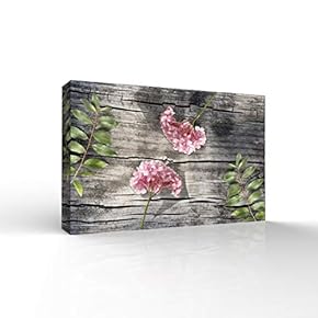 Canvas Wall Art Wood Background Pink Flower Canvas Painting Wall Poster Decor for Living Room Wooden Framed Home Decorations - 12x18 inches