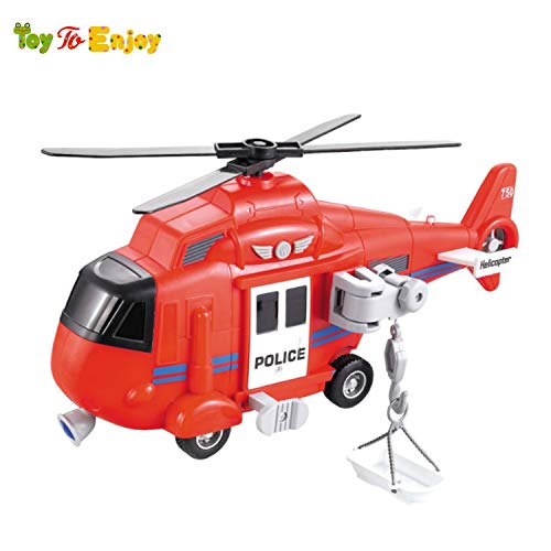 Toy To Enjoy Fire Engine Truck with Helicopter Toy - Light & Sound Effects - Friction Powered Wheels - Heavy Duty Plastic Toy for Kids & Children - Emergency Rescue Vehicle - Thumbnail 2