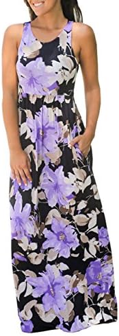DUNEA Women's Maxi Dress Floral Printed Autumn 3/4 Sleeve Casual Tunic Long Maxi Dress