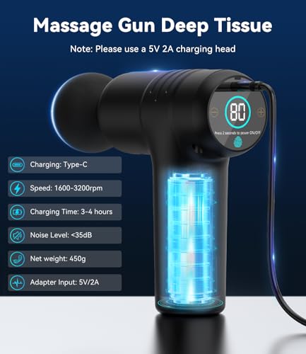 Mini Massage Gun, 30 Speed Handheld Muscle Massage Gun, Portable Massage Gun, Easy to Carry, Equipped with 4 Massage Heads, Unique Gift for Mother's Day, Ideal Gifts for Men Women (Black)