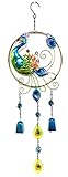 Bejeweled Display Round Peacock w/ Glass Wind Chime & Home Decor