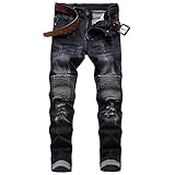 DANT BULUN Men's Ripped Slim Straight Fit Moto
