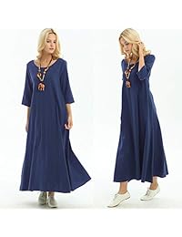 Anysize F140A - Vestido de manga tres cuartos de algodón para primavera, verano, talla grande