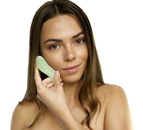 IFAMIO Handmade Jade Gua Sha Massage Tool, High Quality Natural GuaSha Stone Facial and Body Scraping Board for SPA Acupuncture Trigger Point Treatment, Best Physical Therapy Tool with Bag and Ebook