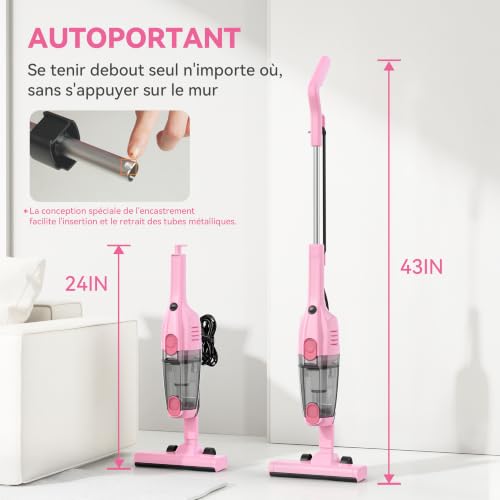Broom Vacuum Cleaner with Wire, Powerful Wired Mop Vacuum Cleaner 20Kpa, Lightweight | 3 in 1 Vertical Vacuum Cleaner with 5 m Long Cable, Portable Bagless Vacuum Cleaner for Home Carpet Hard Floor Pet Hair
