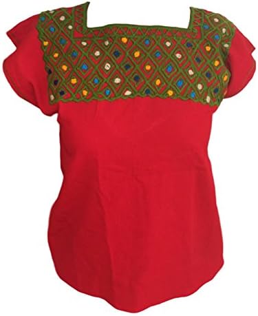 Mexican Blouse - Embroidered - Authentic - Handmade - Cotton - Red