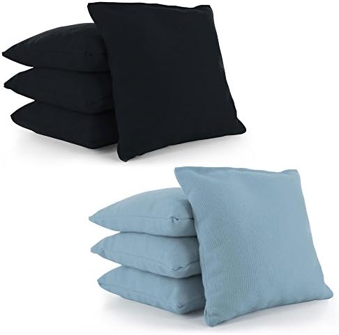 Cornhole Bags Set of 8 by Tailor Spot Corn-Filled ACA Regulation 25+ Colors (Black-Sky Blue)