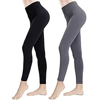 Double Couple 2 Pack Women High Waist Slimming Opaque Fleece Lined Leggings Fashion Pants Workout (Black & Grey, One Size)