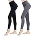 Double Couple 2 Pack Women High Waist Slimming Opaque Fleece Lined Leggings Fashion Pants Workout (Black & Grey, One Size)