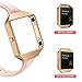Wearlizer Compatible for with Fitbit Blaze Band Leather New Metal Frame Classic Genuine Leather Wristband Strap Accessory Fit bit Blaze Sleam Leather Band Pink